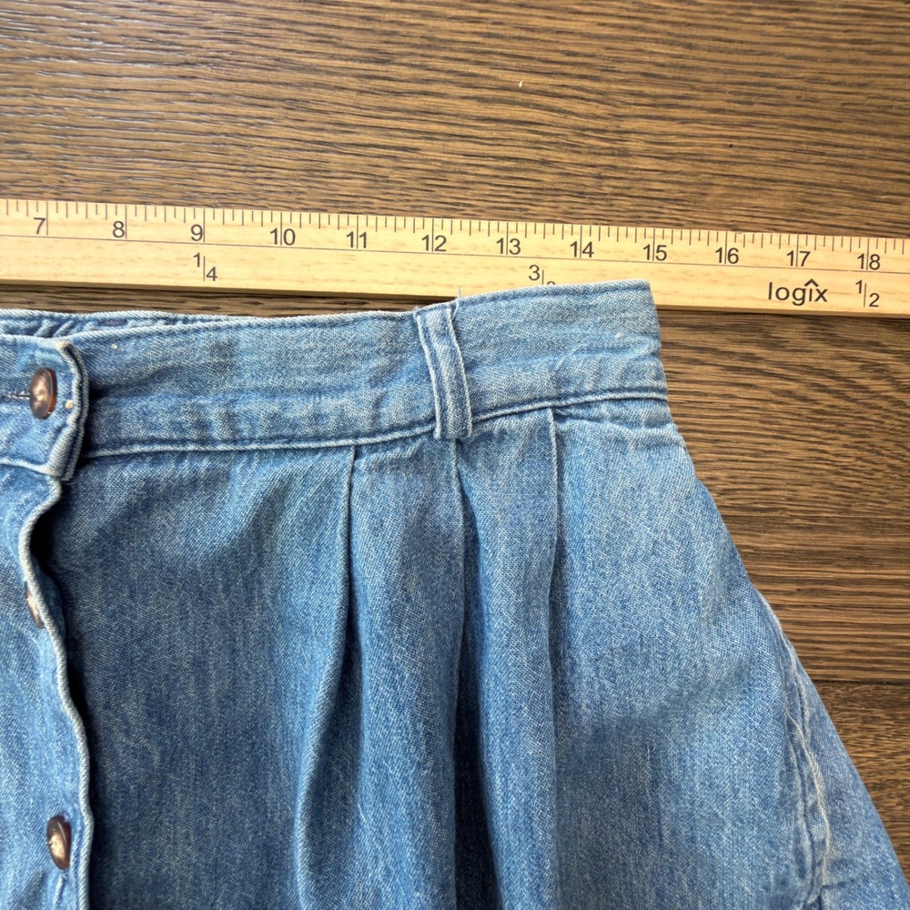Vintage Patchwork Denim Midi Skirt Button Front Americana Folk Art Made in USA - Picture 12 of 16